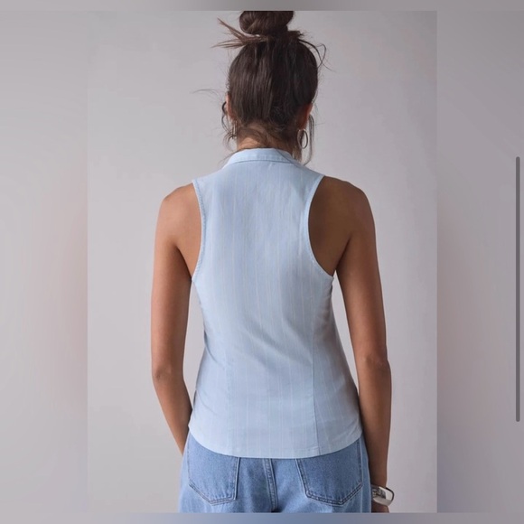 Urban Outfitters Y2K Sleeveless Light Blue Striped Women's Top XS Small Preppy - Picture 3 of 6
